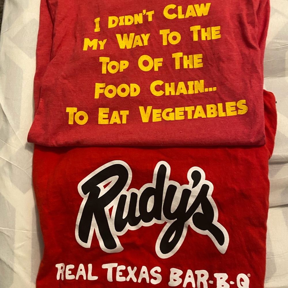 2 Rudy’s bbq t-shirts